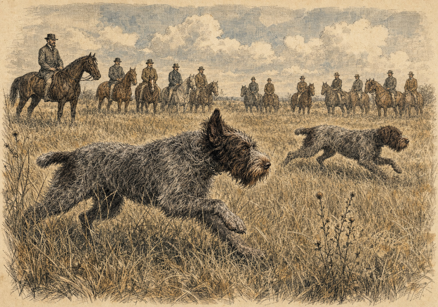 Pointing dogs working a field trial
